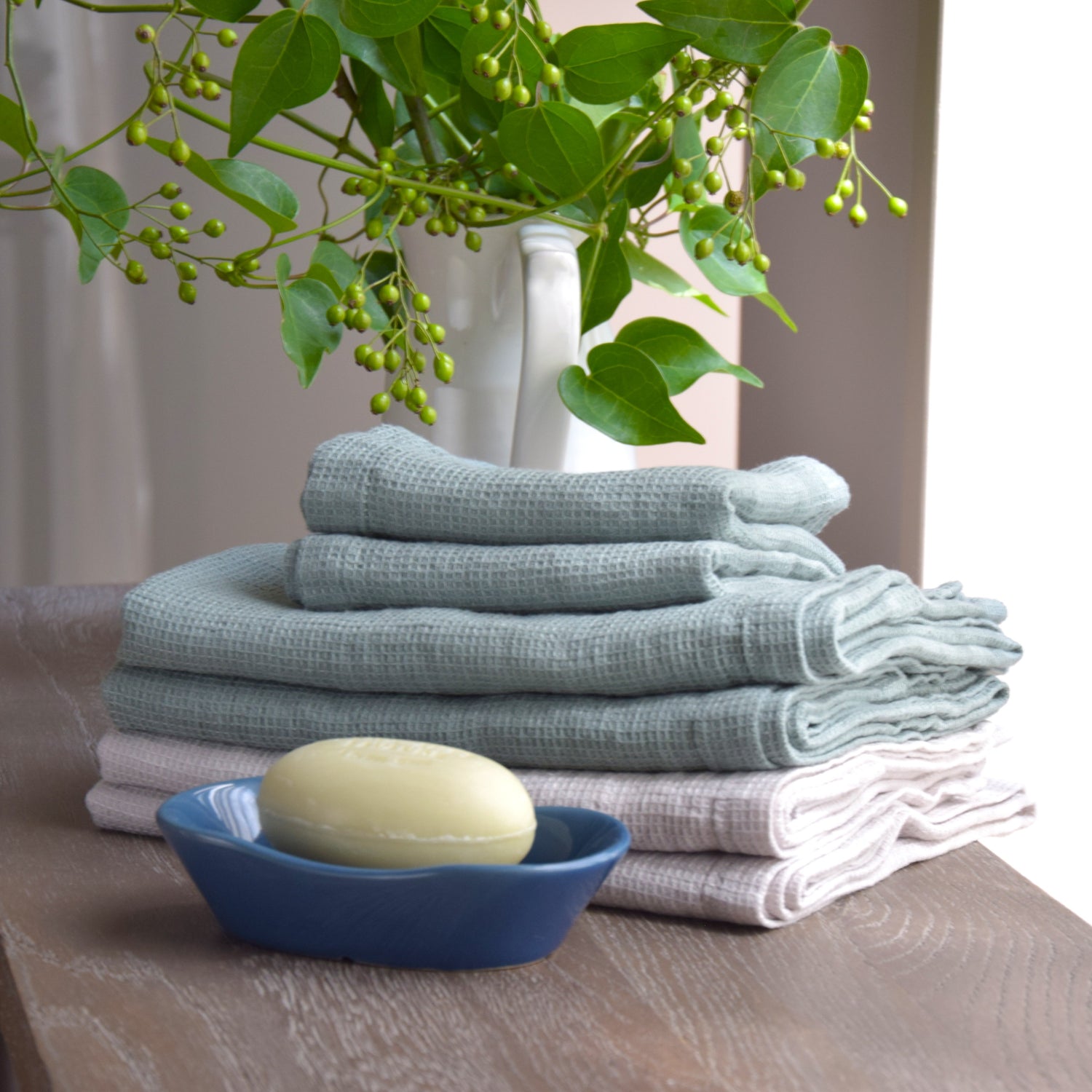 バスタオル フレンチリネン ワッフル生地 フランス製 グリーン