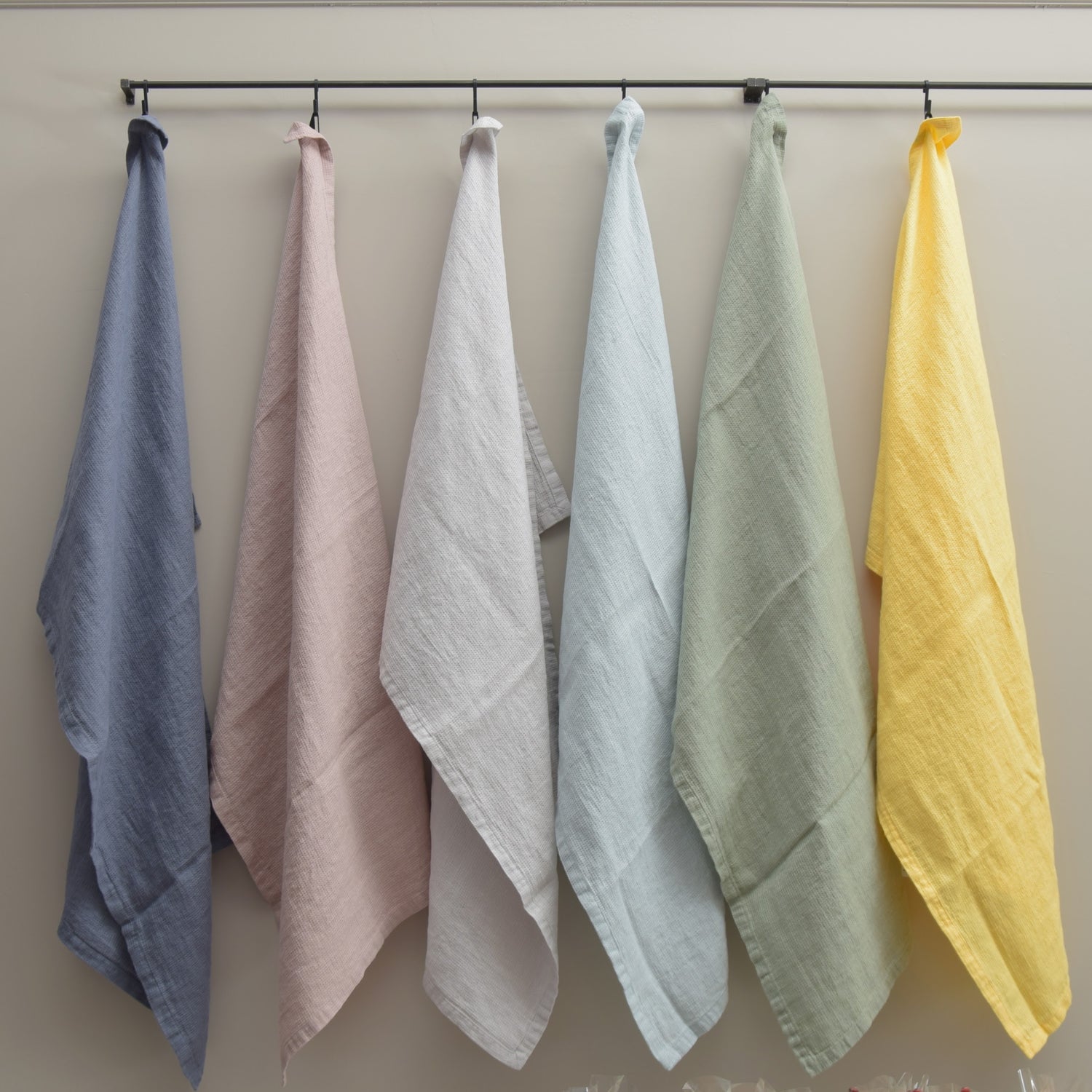 バスタオル タオル 麻 リネン フレンチリネン フランス製 ワッフル生地 ハニコム織 緑色 黄色 青色 空色 ブルー グリーン イエロー ナチュラル
