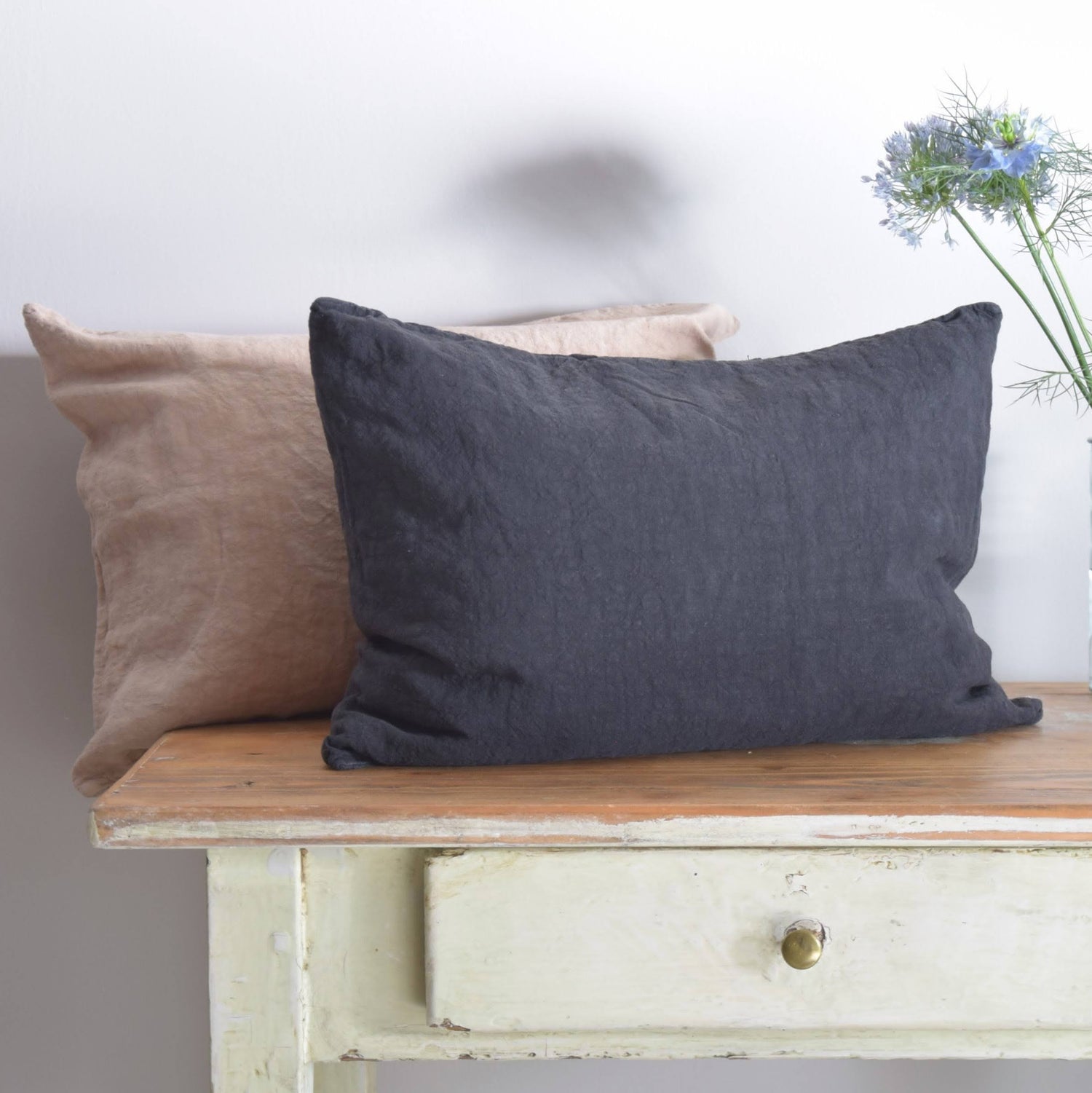 クッションカバー フランス製 フレンチリネン リネン 麻 黒 ブラック ダークグレー ミニクッション