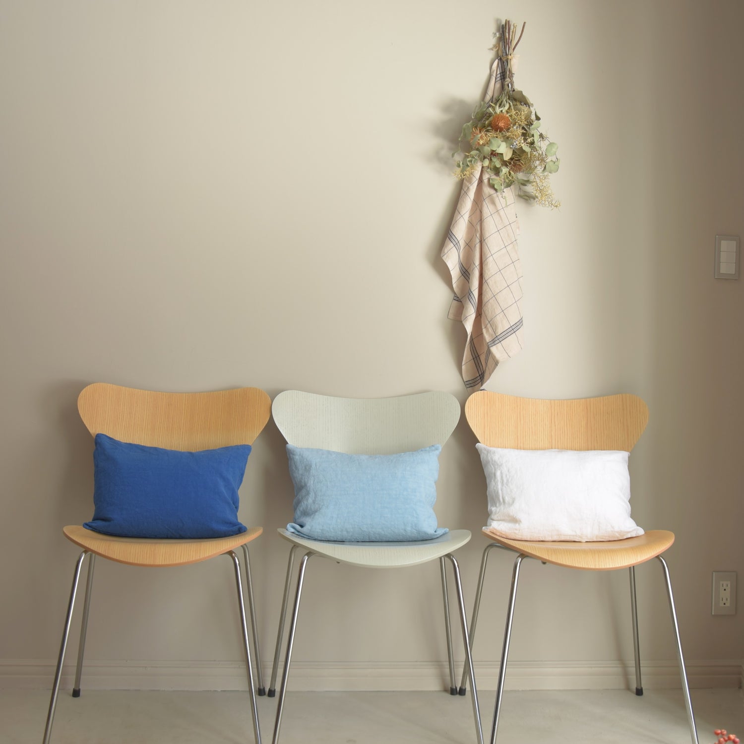 クッションカバー フランス製 フレンチリネン リネン 麻 ブルー 空色 水色 ミニクッション