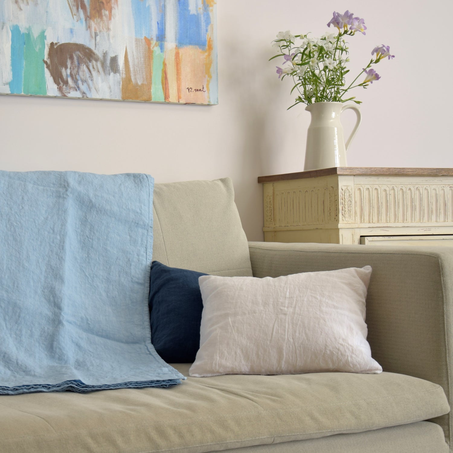 クッションカバー フランス製 フレンチリネン リネン 麻 グレー ライトグレー ベージュ ミニクッション