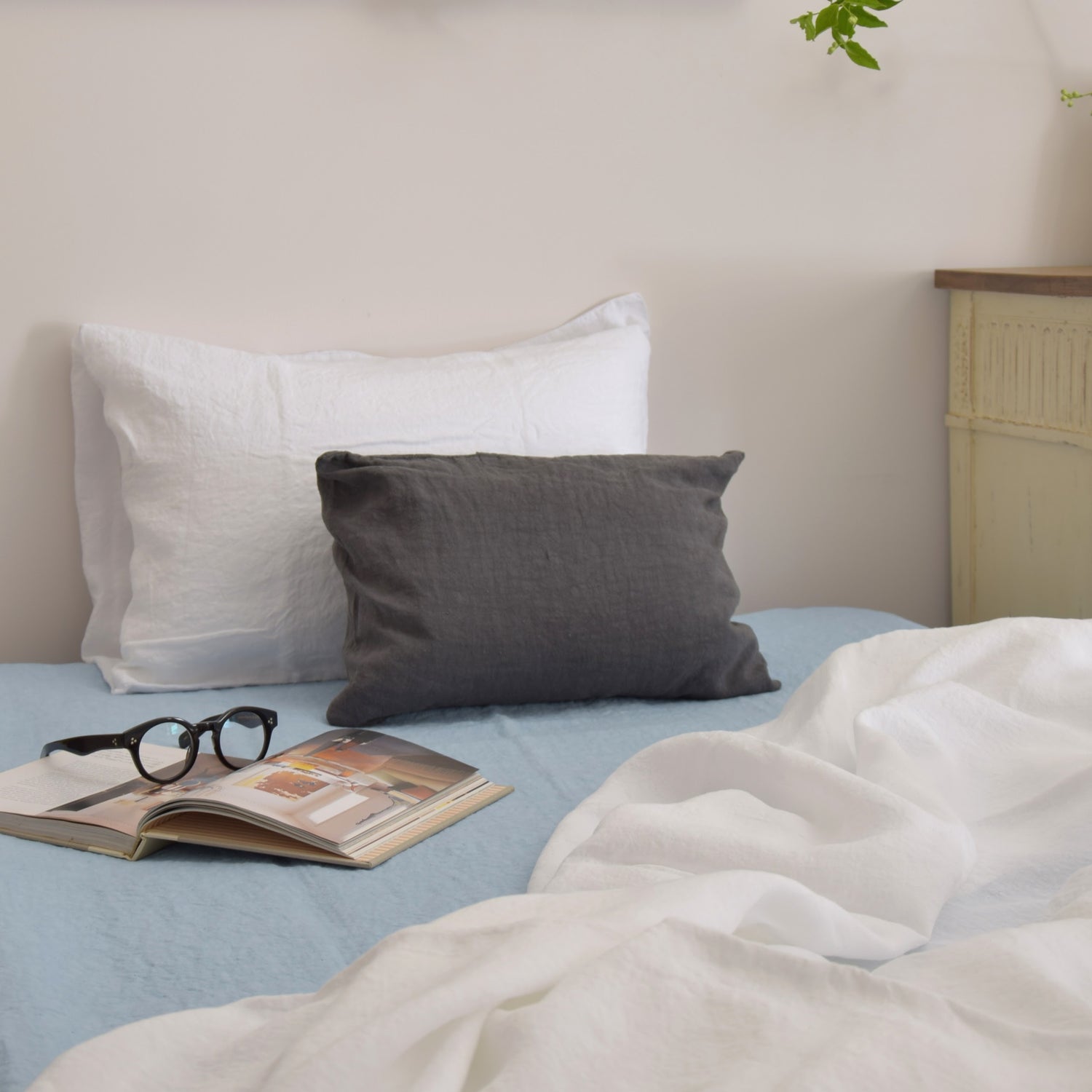 クッションカバー フランス製 フレンチリネン リネン 麻 黒 ブラック ダークグレー グレー ミニクッション