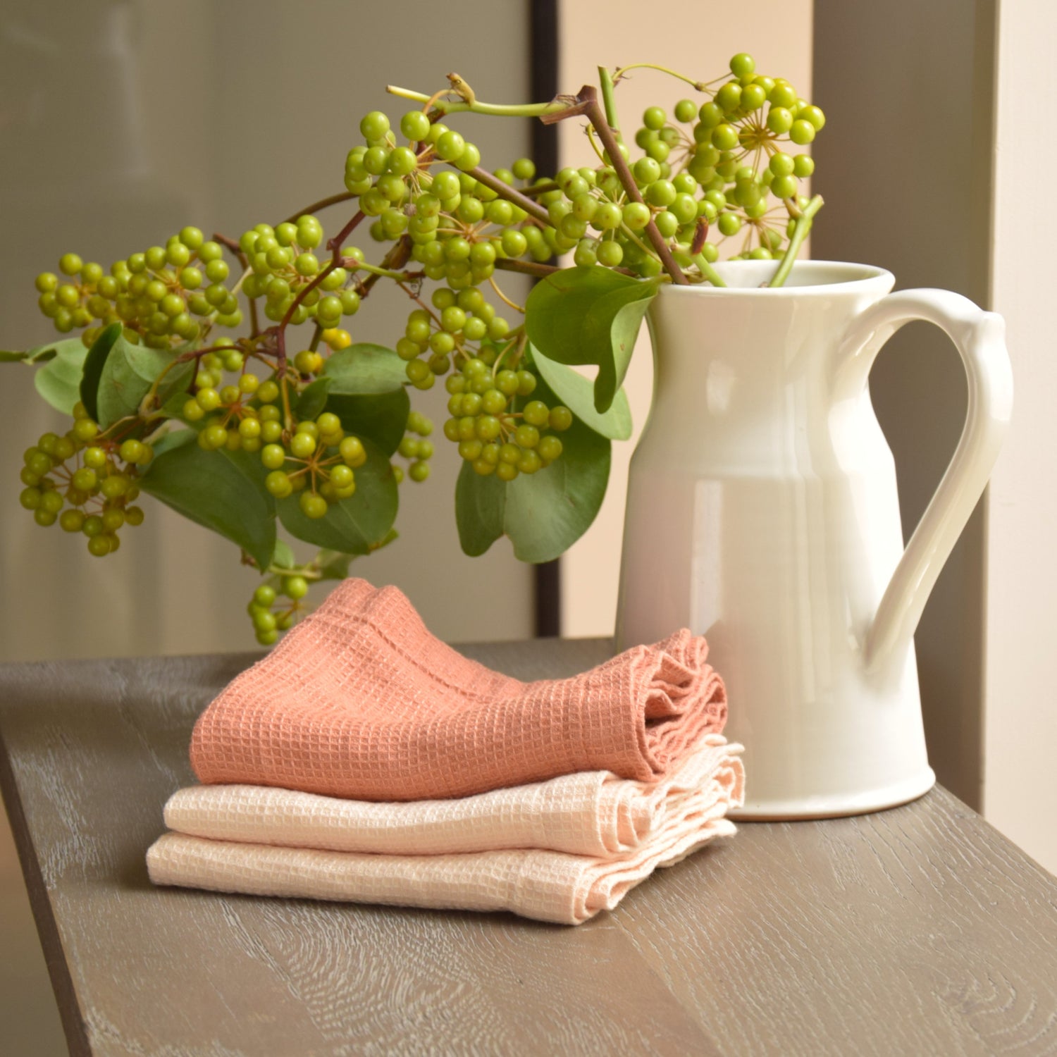 ハンドタオル タオル 麻 リネン フレンチリネン フランス製 ワッフル生地 ハニコム織 クリーム色