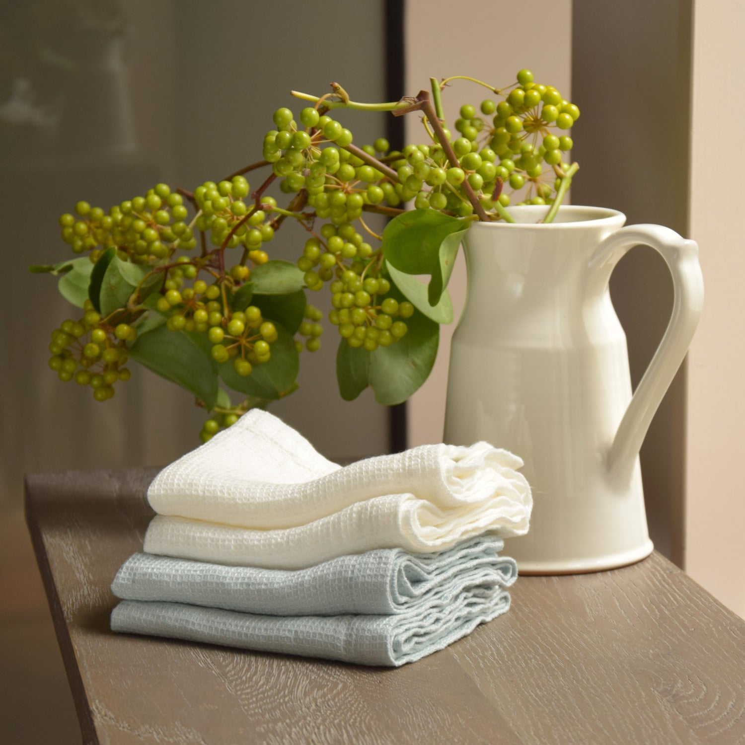 ハンドタオル タオル 麻 リネン フレンチリネン フランス製 ワッフル生地 ハニコム織 白 ブラン