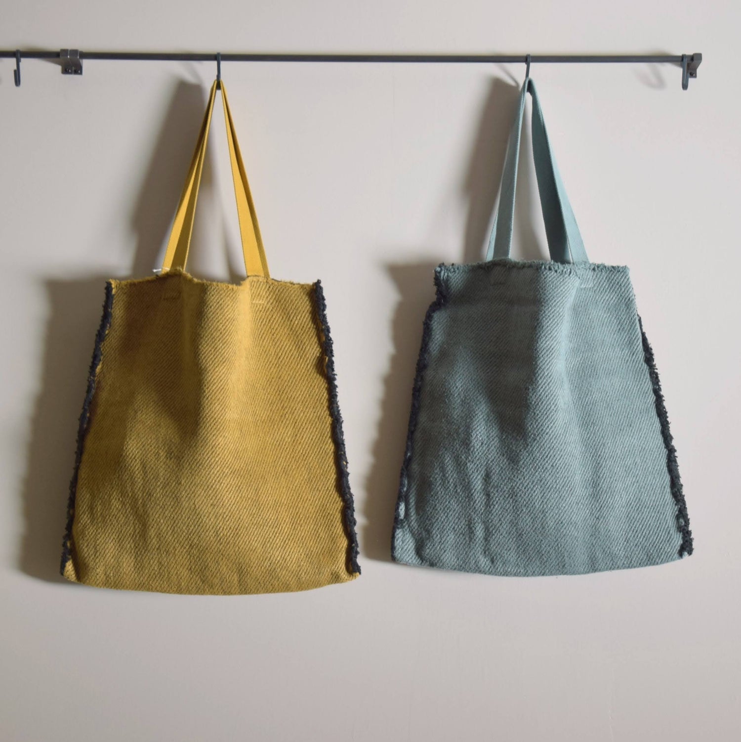 リネンバッグ トートバッグ フランス製 フレンチリネン 真鍮色 黄土色 ブルー リバーシブル