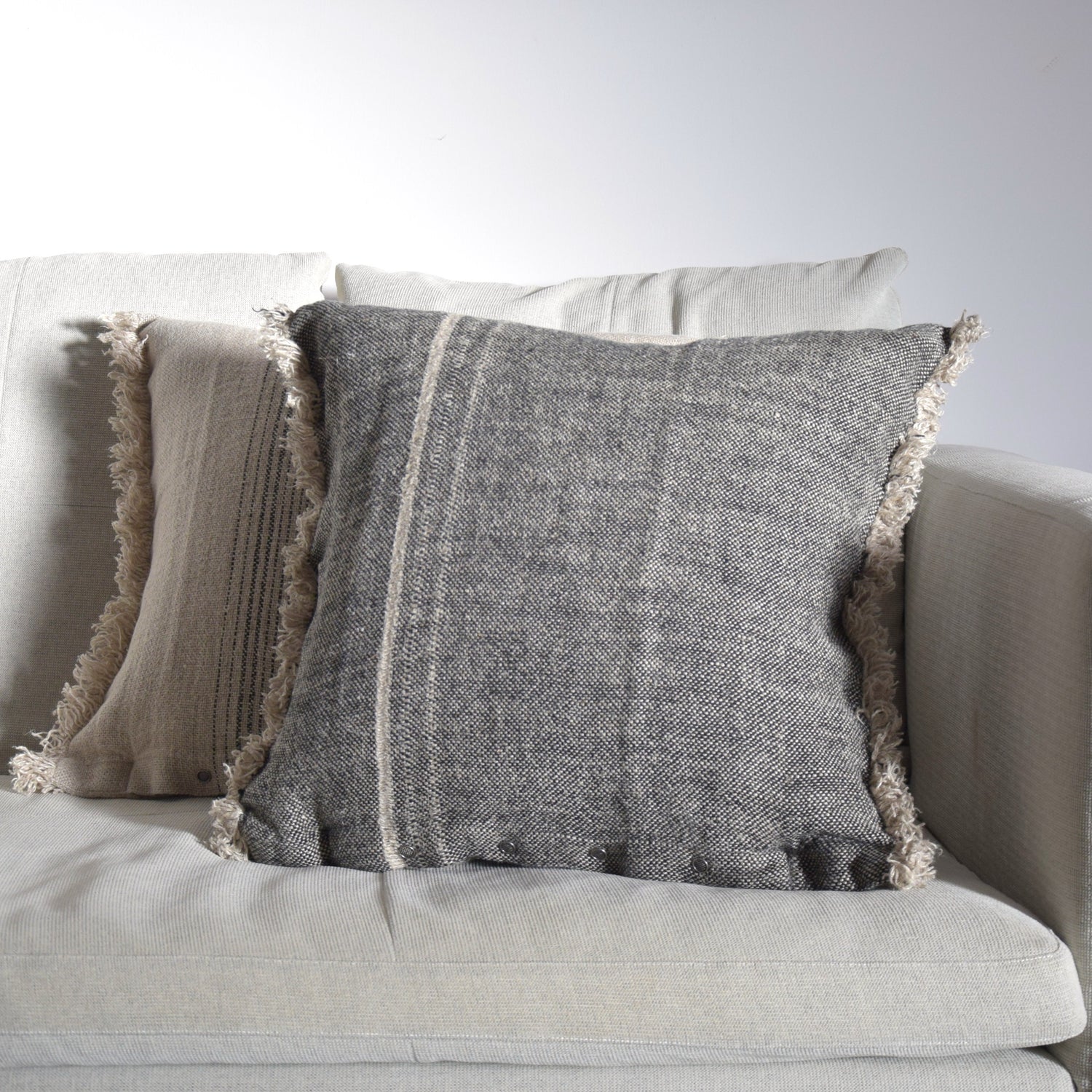 リネン クッションカバー フレンチリネン シャンブレー 黒色 EU製 ヨーロッパ製