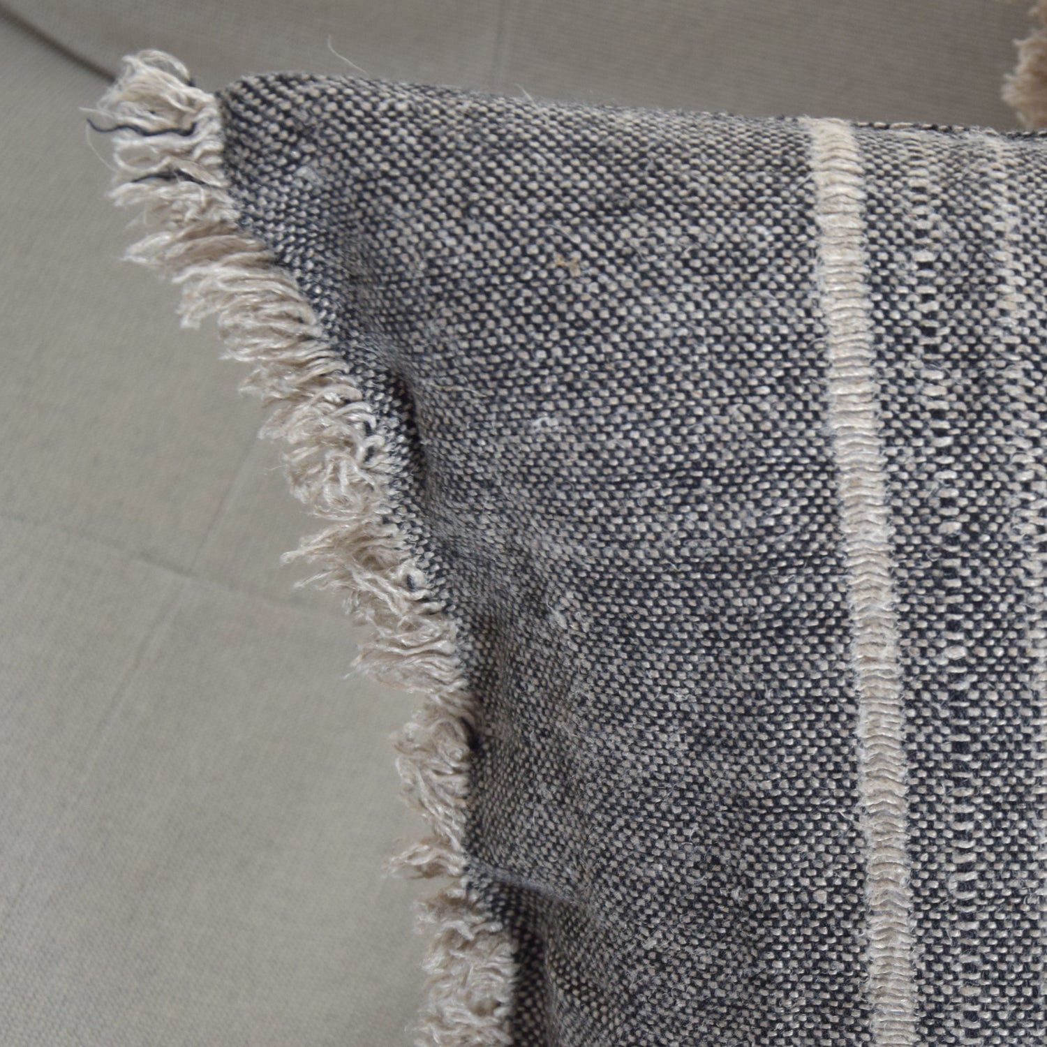 リネン クッションカバー フレンチリネン シャンブレー 黒色 EU製 ヨーロッパ製