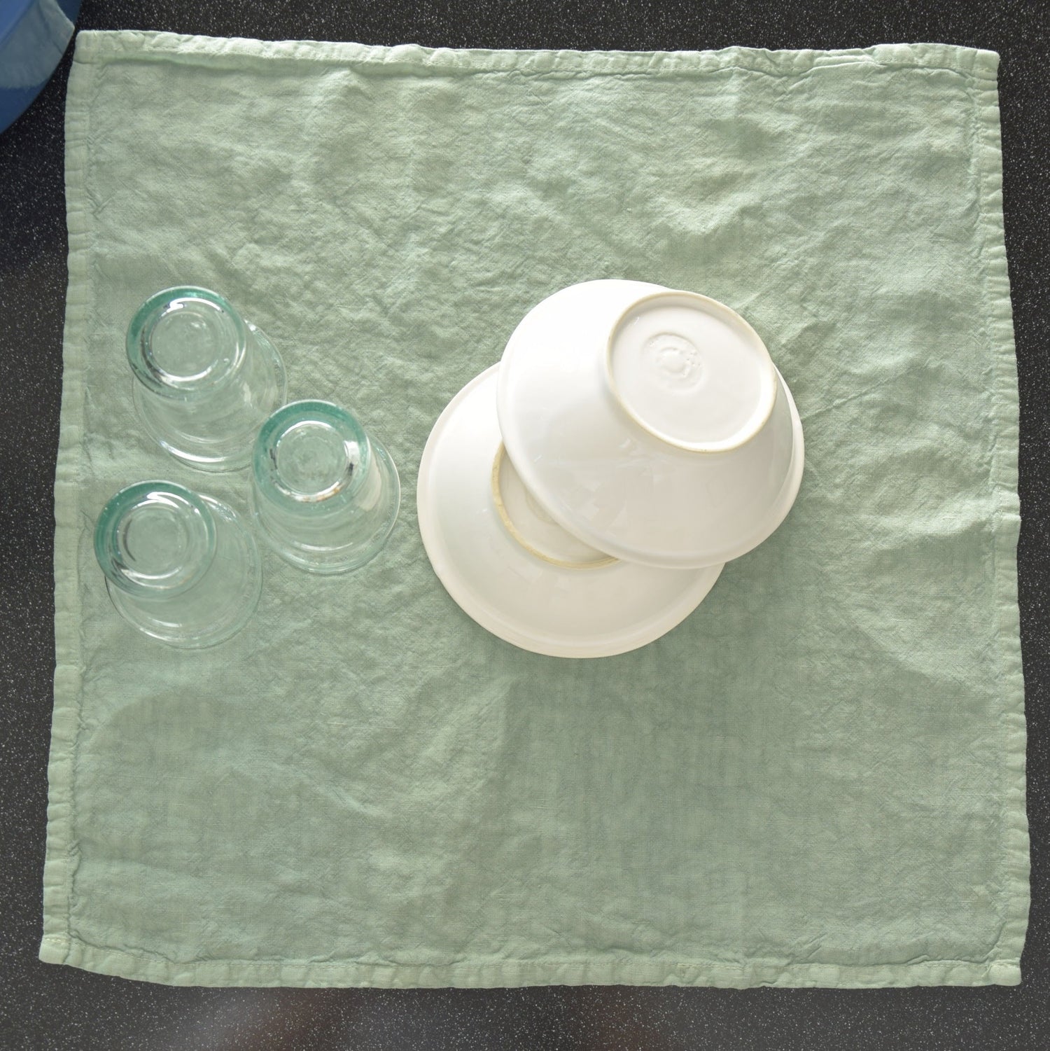 ナプキン ハンカチ ハンドタオル 麻 リネン フレンチリネン フランス製 葉緑素 薄緑色 グリーン ナチュラル色