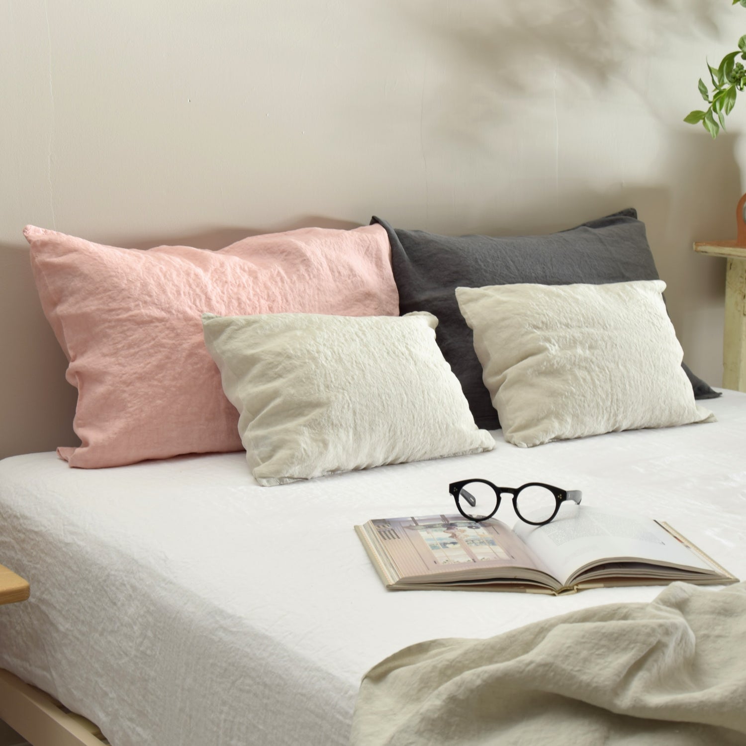 まくらカバー ピロカバー ピロケース 麻 リネン フレンチリネン フランス製 ベッドリネン ピンク