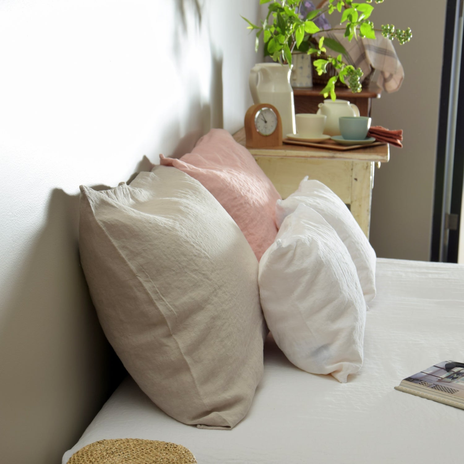 まくらカバー ピロカバー ピロケース 麻 リネン フレンチリネン フランス製 ベッドリネン ピンク