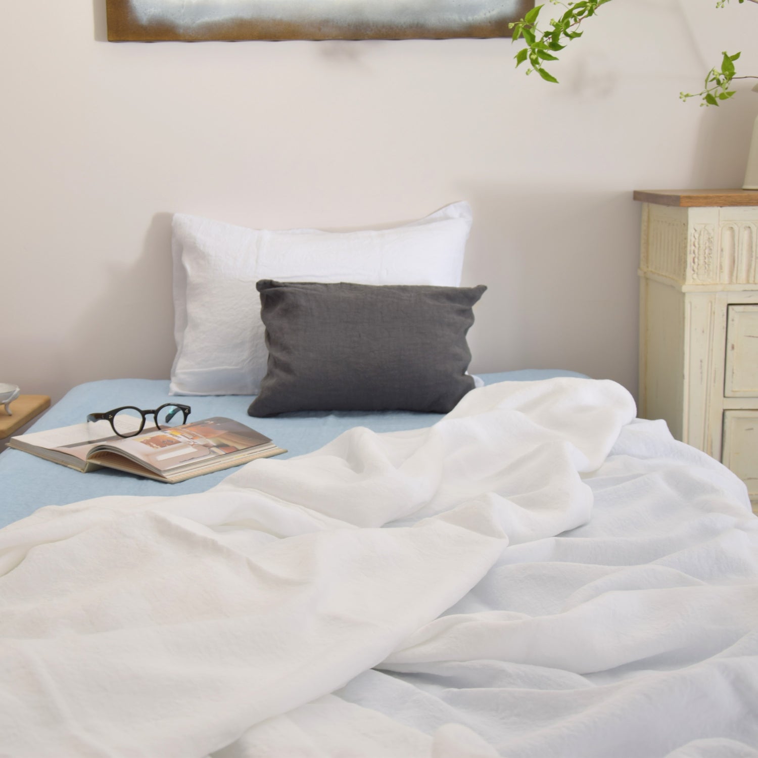 ベッドシーツ シーツ フラットシーツ 麻 リネン フレンチリネン フランス製 ベッドリネン 白 ホワイト