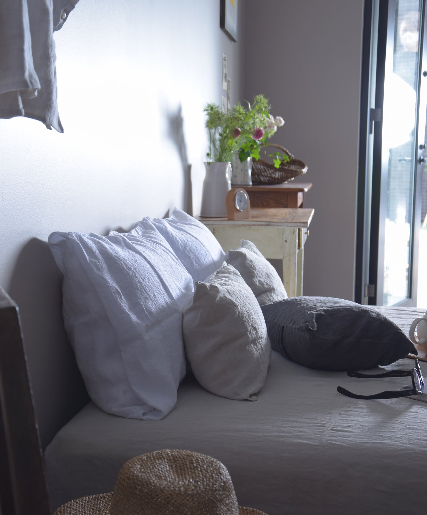 クッションカバー フランス製 フレンチリネン リネン 麻 黒 ブラック ダークグレー グレー ミニクッション