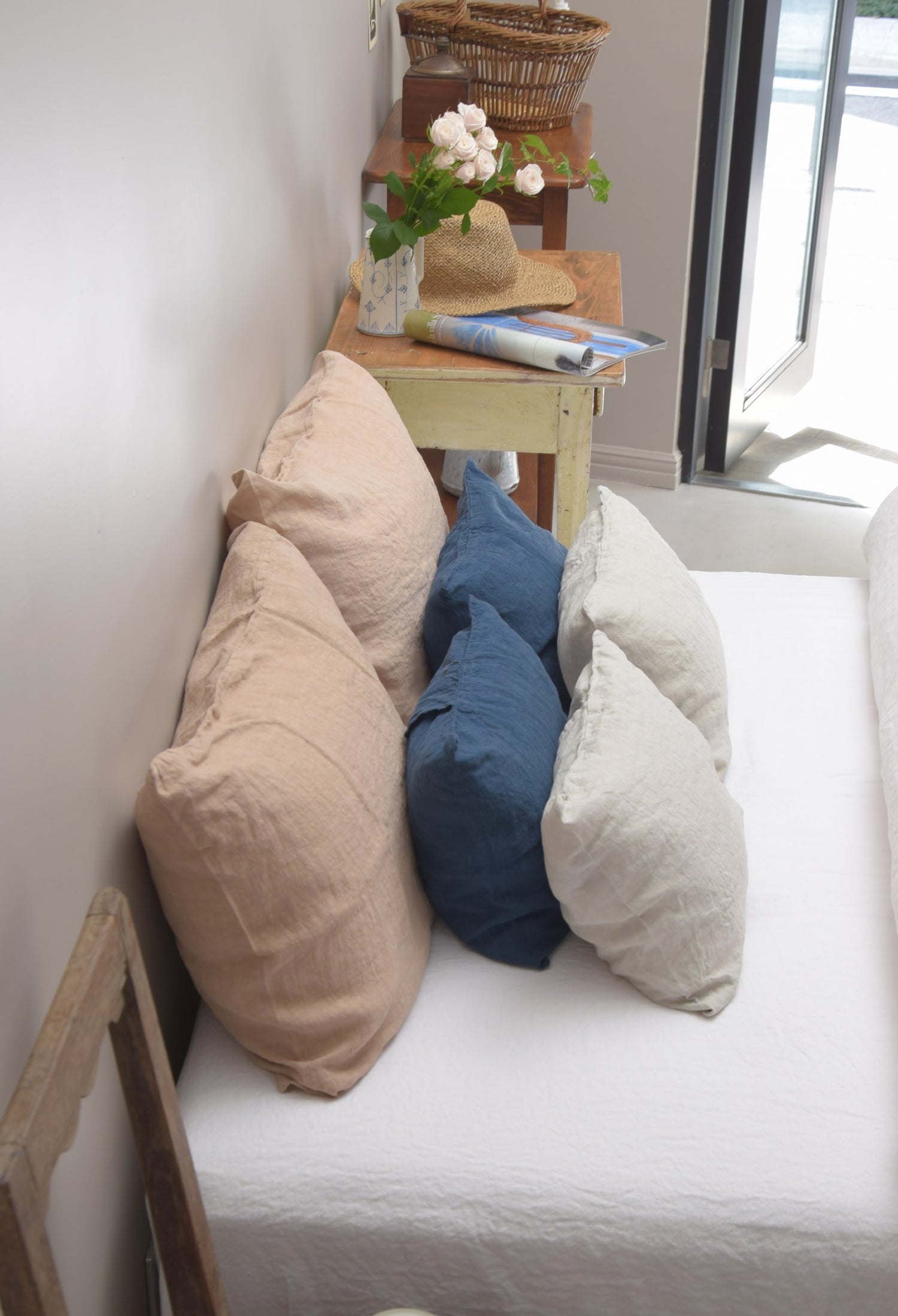 クッションカバー フランス製 フレンチリネン リネン 麻 青 ブルー 藍色 インディゴ ミニクッション