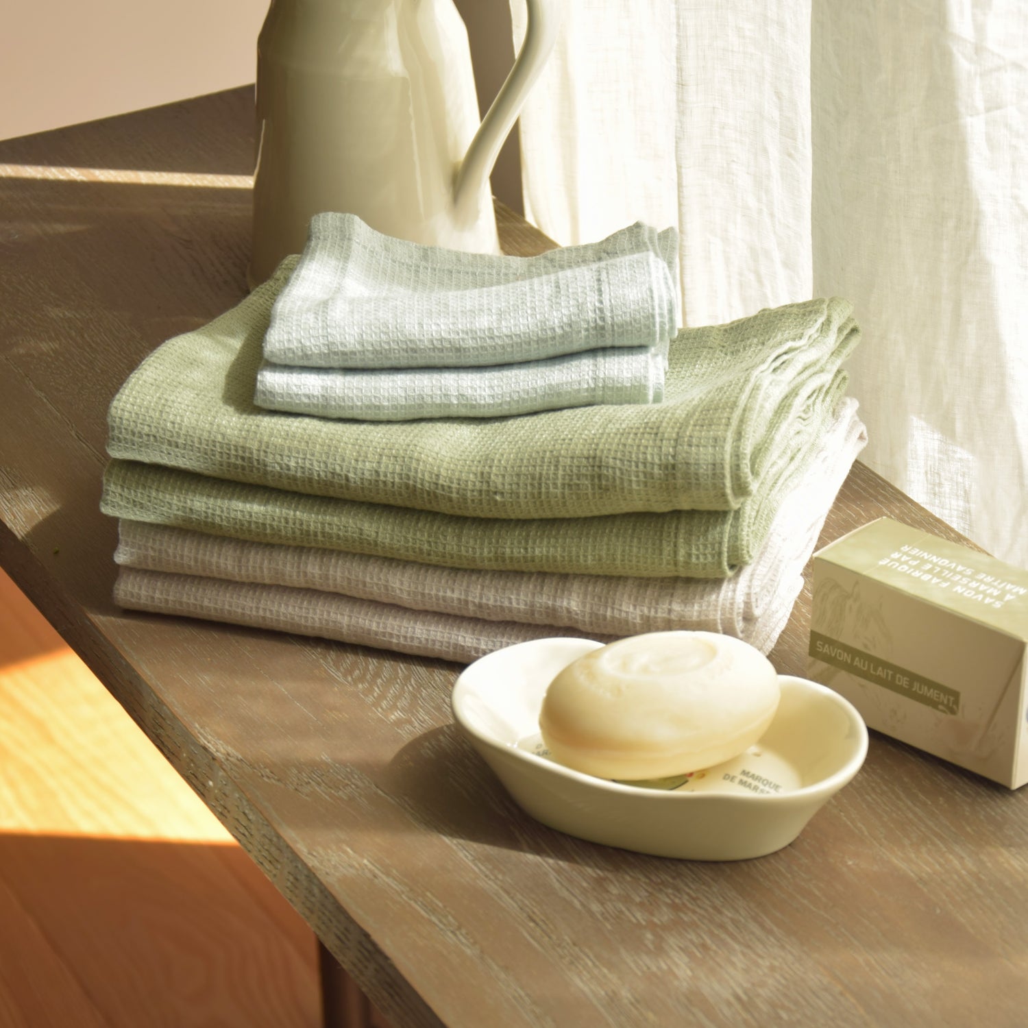 バスタオル タオル 麻 リネン フレンチリネン フランス製 ワッフル生地 ハニコム織 白 グレー ライトグレー