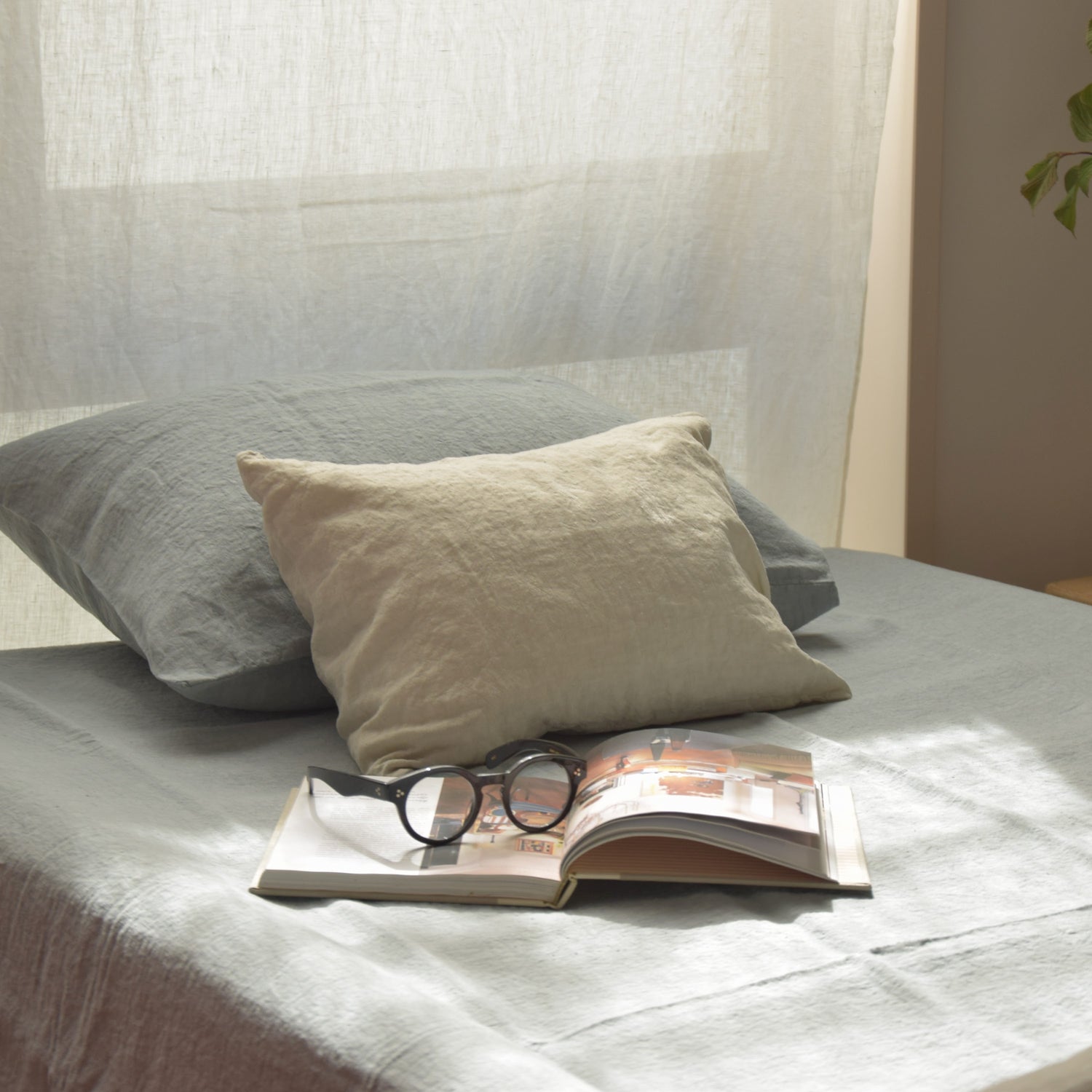 クッションカバー フランス製 フレンチリネン リネン 麻 グレー ライトグレー ベージュ ミニクッション