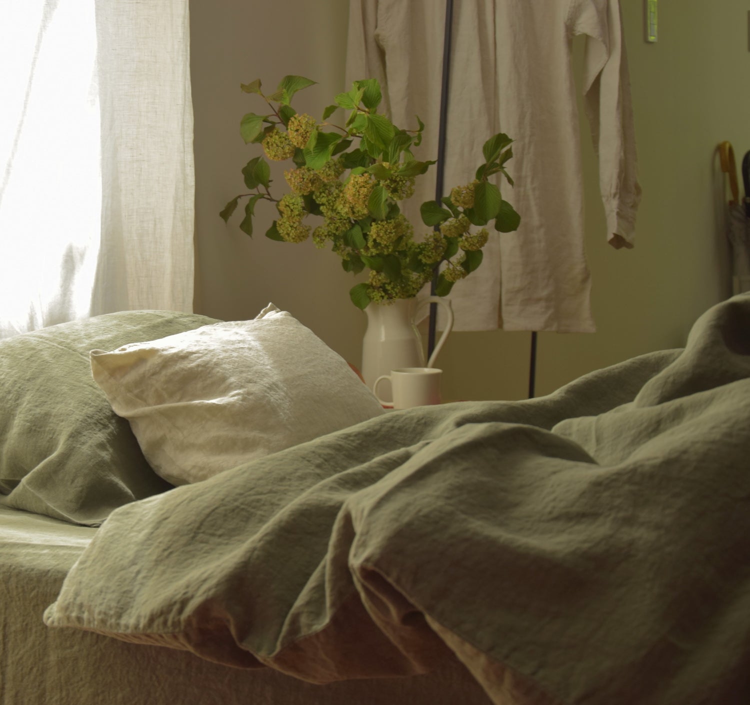 布団カバー デュベカバー 麻 リネン フレンチリネン フランス製 ベッドリネン カーキ グリーン 緑色