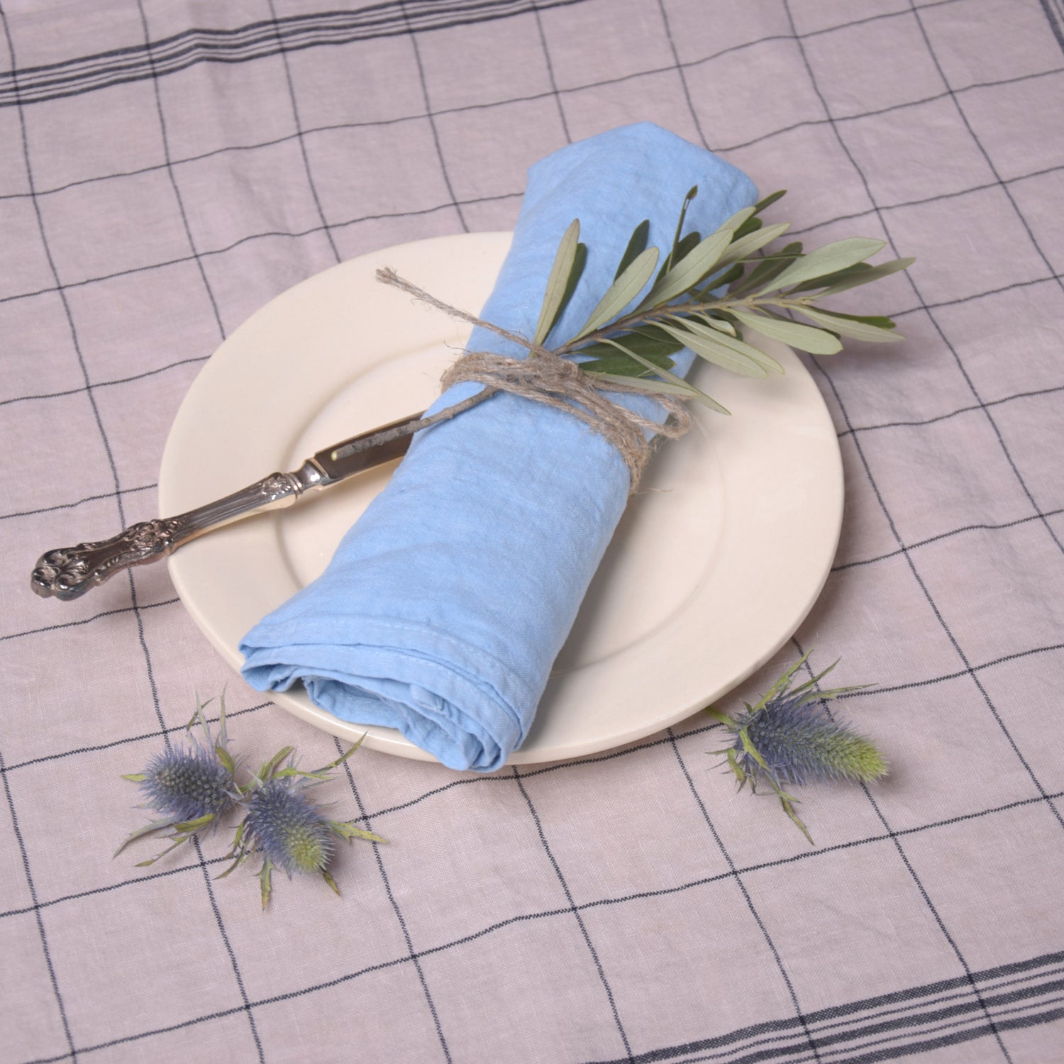 ナプキン ハンカチ 麻 リネン フレンチリネン フランス製 青 水色 ブルー