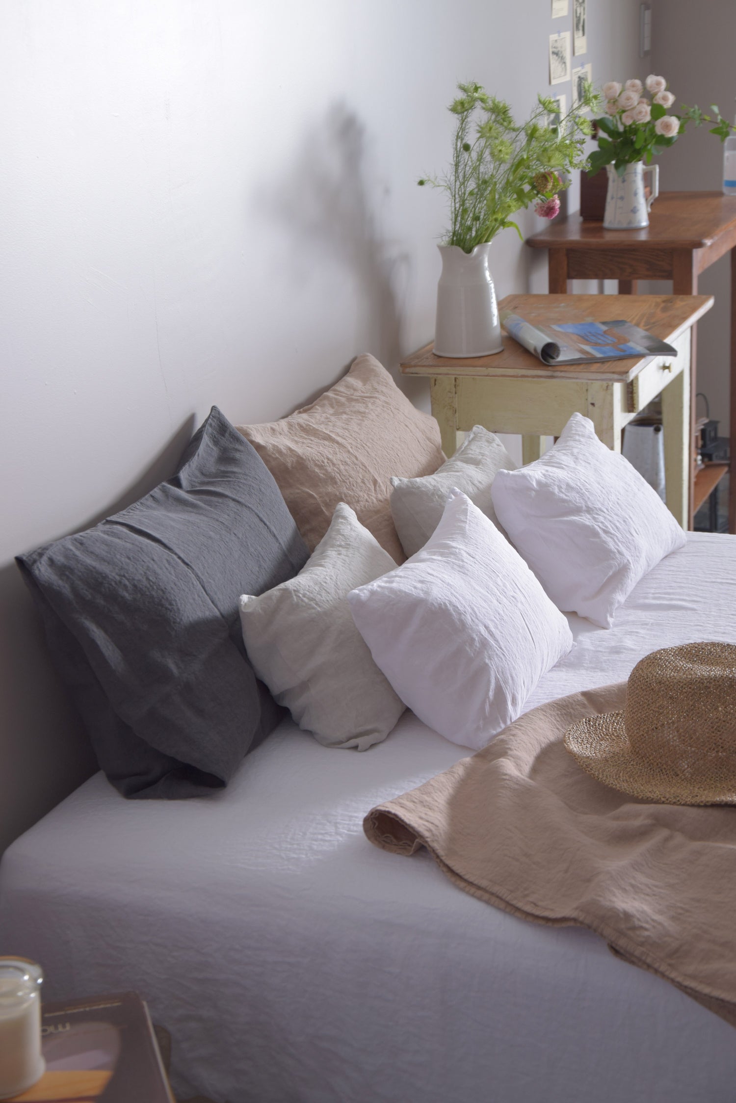 まくらカバー ピロカバー ピロケース 麻 リネン フレンチリネン フランス製 ベッドリネン ブラック 黒 ダークグレー グレー