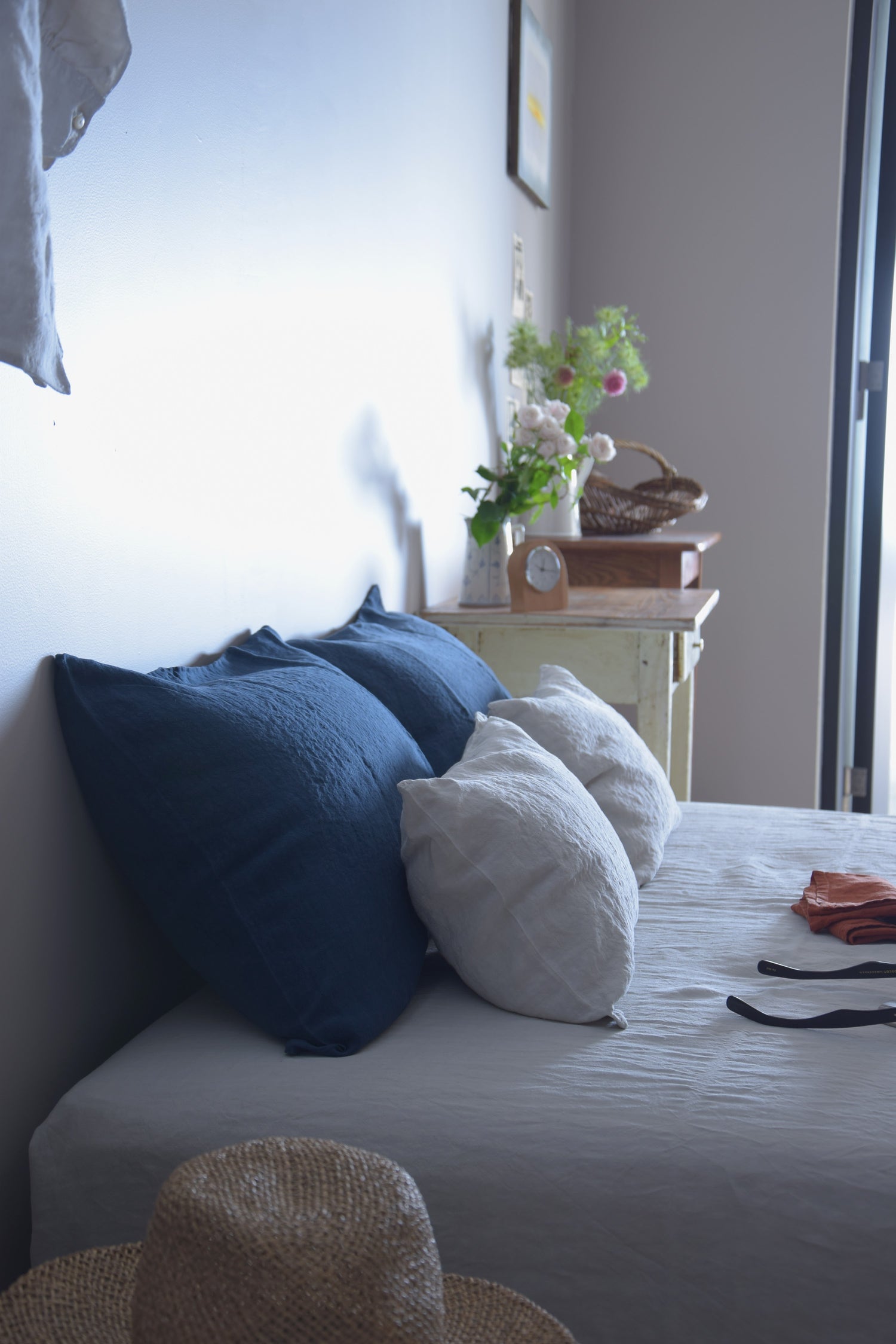 まくらカバー ピロカバー ピロケース 麻 リネン フレンチリネン フランス製 ベッドリネン ブルー 青 インディゴ 藍色