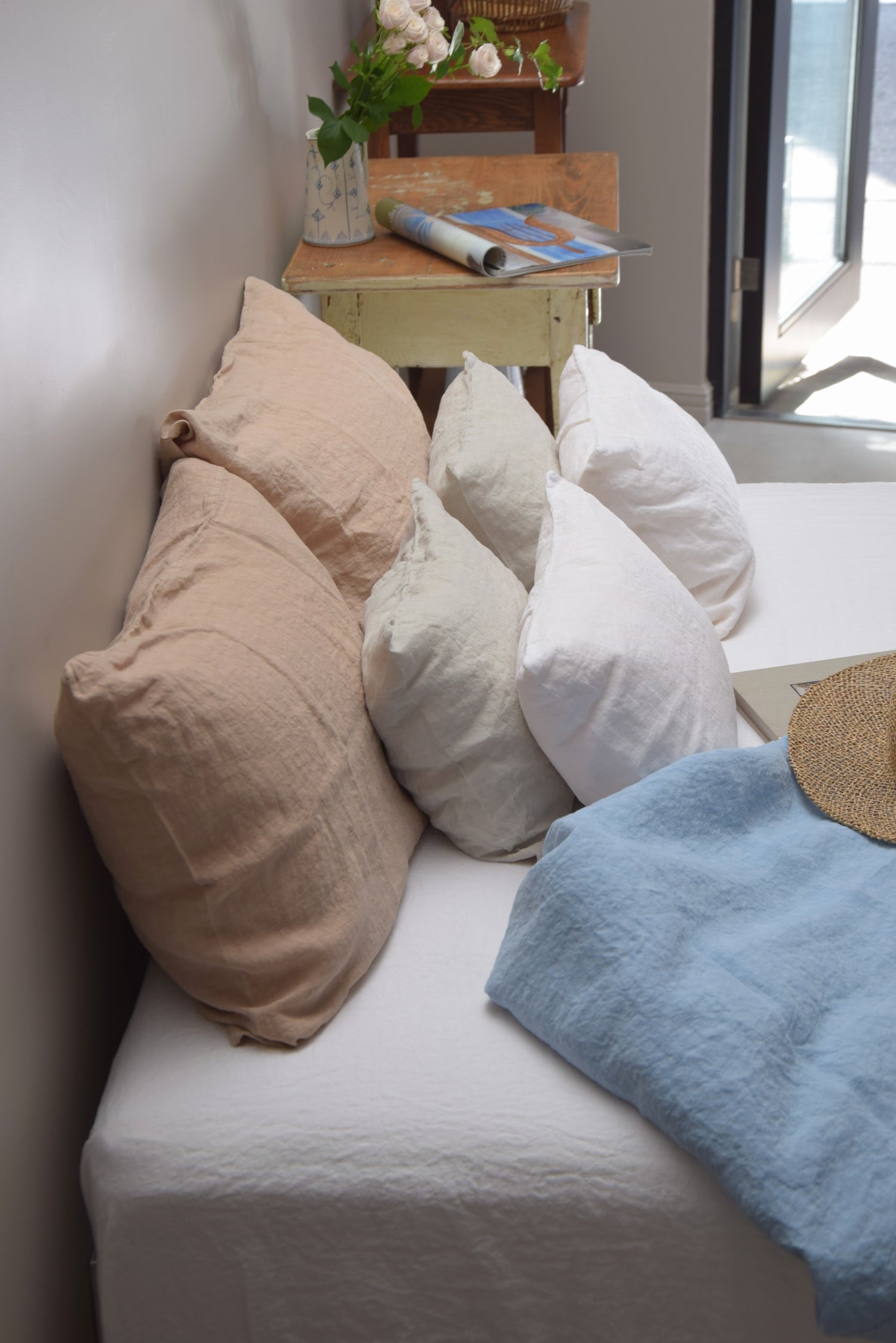 まくらカバー ピロカバー ピロケース 麻 リネン フレンチリネン フランス製 ベッドリネン ベージュ 薄茶色 ナチュラル色