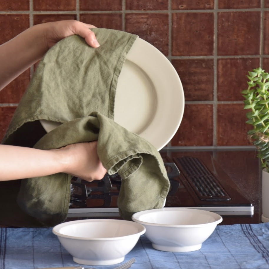 キッチンタオル トション タオル 食器ふき 麻 リネン フレンチリネン フランス製 カーキ 緑色 グリーン