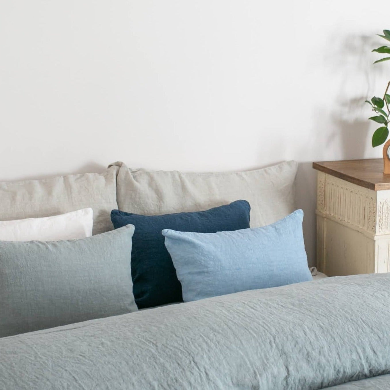 クッションカバー フランス製 フレンチリネン リネン 麻 ブルー 空色 水色 ミニクッション