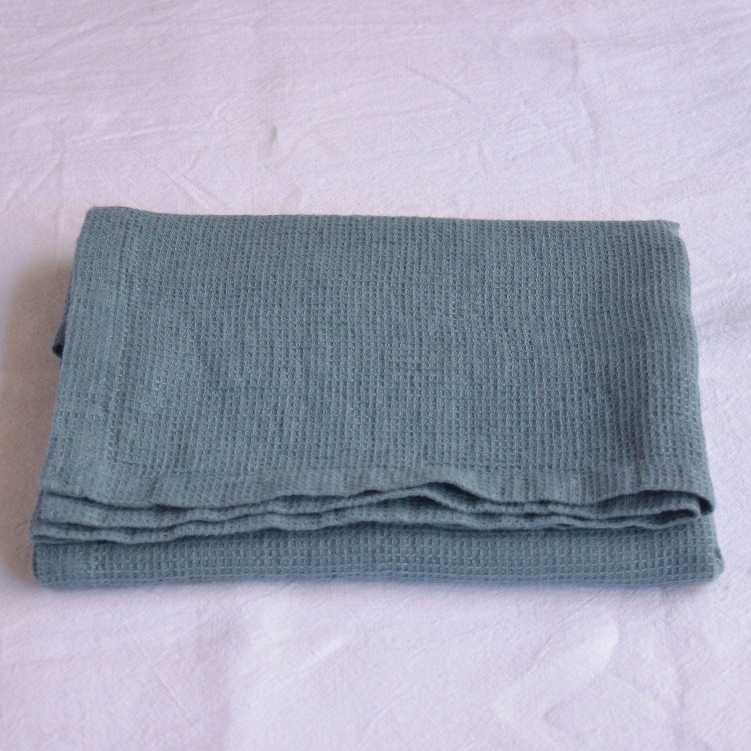 バスタオル　フレンチリネン　ワッフル生地　フランス製　ブルー