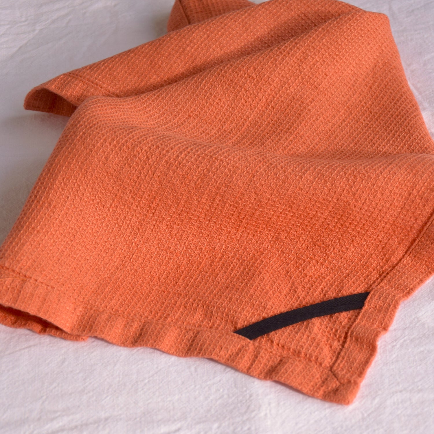 ハンドタオル　タオル　麻　リネン　フレンチリネン　フランス製　ワッフル生地　ハニコム織  オレンジ色