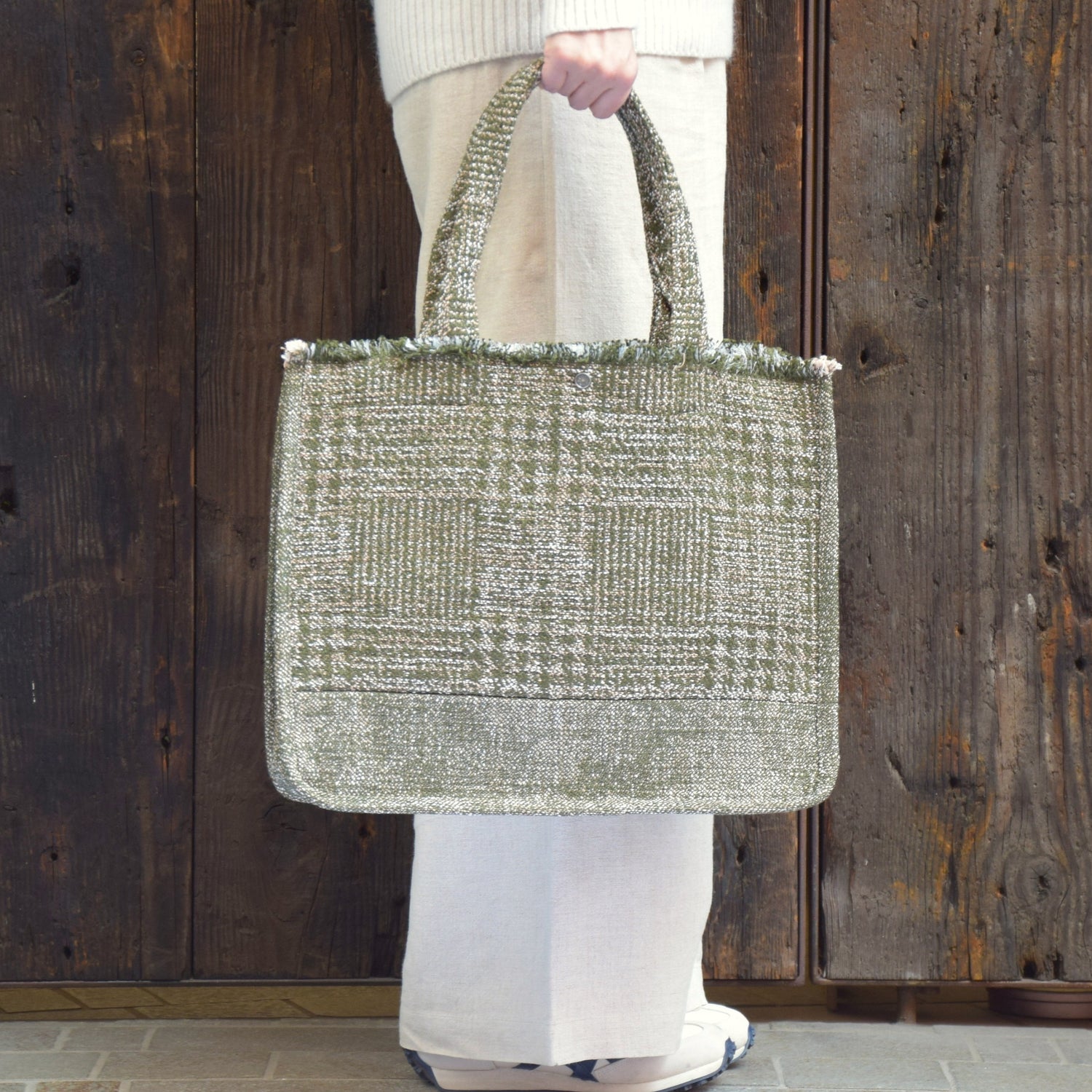 バッグ　布バッグ　ジャカード　フランス製　グリーン
